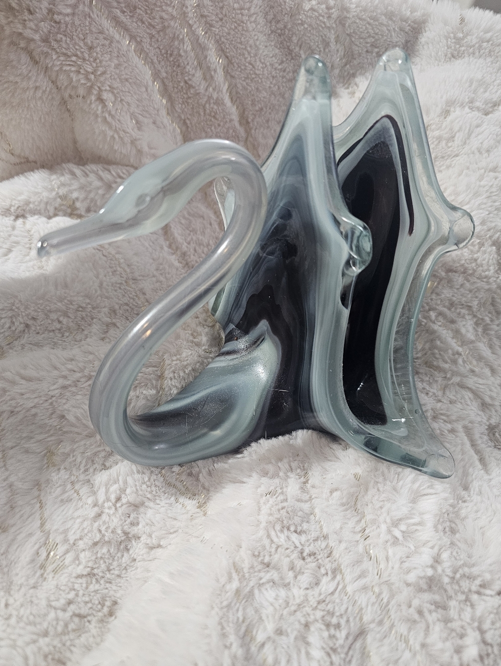 Vintage Hand Blown Glass Swan Decor Napkin Holder